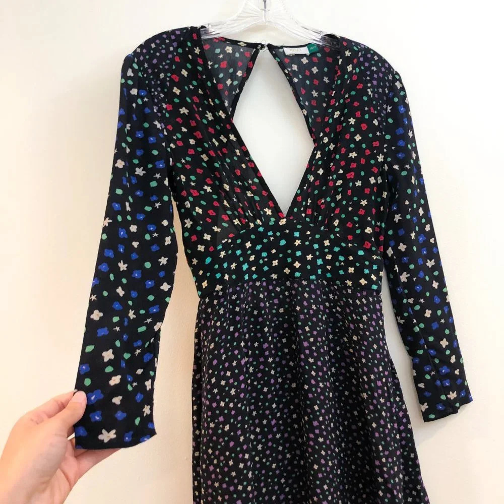RIXO Cordelia Black Floral Long Sleeve Cut Out Back Designer Mini Dress ALTERED - Picture 4 of 11